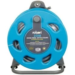 B&M Rolson Hose Reel With Stand 20m -Garden Furniture Sales 234003 rolson 20m hose stand set with 6 function spray gun set blue 3