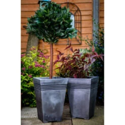 B&M Milano Tall Square Planter Pewter Effect 46 X 30cm