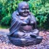 Happy Buddha With Solar Light -Garden Furniture Sales 307135 bronze buddha garden ornament daylight1