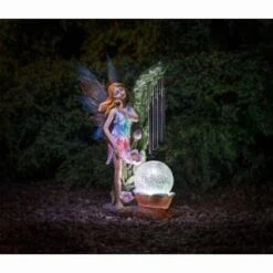Solar Powered Garden Fairy With Wind Chime -Garden Furniture Sales 331455 garden fairy with solar crackle ball and windchime 2