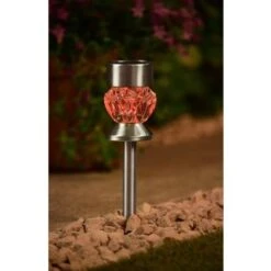 Crystal Top Glass Solar Post Light 4pk -Garden Furniture Sales 341965 4pk crystal top post light red solar1