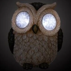 B&M Solar Resin Owl With Crystal Eyes - Brown -Garden Furniture Sales 342059 crystal eyes owl brown copy