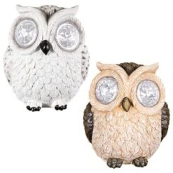 B&M Solar Resin Owl With Crystal Eyes - Brown -Garden Furniture Sales 342059 crystal eyes owl group
