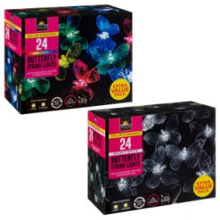 B&M 24 Solar LED Butterfly String Lights - White -Garden Furniture Sales 353457 24 string lights butterfly group