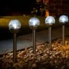 Eveready Crackle Ball Stakes 4pk - White -Garden Furniture Sales 353607 eveready 4pk solar powered crackle ball light