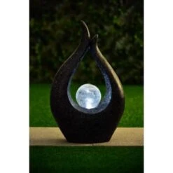 Garden Sculpture With Solar Crackle Ball -Garden Furniture Sales 353674 garden sculpture with solar crackle ball black