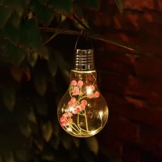 Floral Solar Hanging Bulbs - Pink Flower 3 Floral Solar Hanging Bulbs - Pink Flower