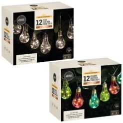 Solar Powered 12 Coloured Light Bulb String LED Lights - Warm White -Garden Furniture Sales 379260 379261 12 solar powered light bulb string lights group