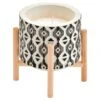 B&M Aztec Embossed Candle On Stand - White -Garden Furniture Sales 379389 patterend candle on wooden stand white