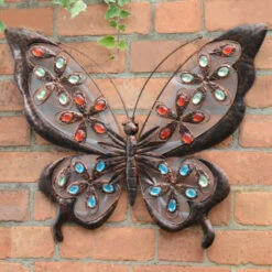 Solar Powered Metal Jewelled Butterfly Wall Art -Garden Furniture Sales 379433 solar powered metal jewelled butterfly wall art cool white leds