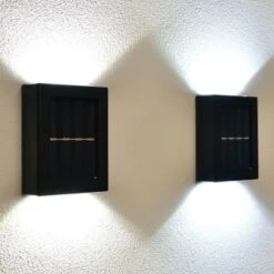 Solar Powered Up/Down Wall Light - White LED 4pk -Garden Furniture Sales 379453 4pk solar powered up down wall light cool white leds 2