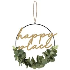 B&M Botanical Garden Hanging Hoop With Slogan -Garden Furniture Sales 379615 botanical garden metal hoop with gold wording and leaves happy place
