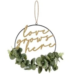 B&M Botanical Garden Hanging Hoop With Slogan -Garden Furniture Sales 379615 botanical garden metal hoop with gold wording and leaves love grows here