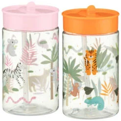 B&M Little Safari Kids Cup With Straw Lid - Pink -Garden Furniture Sales 381253 381254 kids print cup lid and straw group1 1