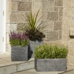 B&M Slate Effect Trough Planter -Garden Furniture Sales 381626 381627 381629 slate pewter trough large and small square 1
