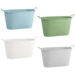 B&M Ribbed Matt Tin Trough With Handles - Cream -Garden Furniture Sales 392741 simply garden ribbed tin trough group