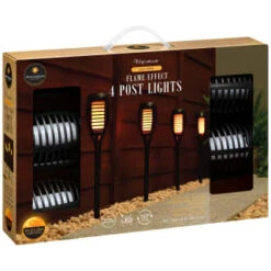 Morocco Solar Powered Flame Effect Post Lights 4pk -Garden Furniture Sales 392878 4 pack morocco solar powered flame effect post lights 21