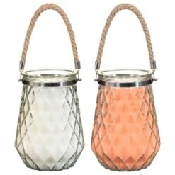 B&M Large Faceted Glass Candle With Rope Handle - Cream -Garden Furniture Sales 392940 superbloom large faceted glass candle with rope handle group 2