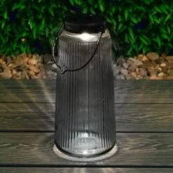 Solar Powered Tinted Glass Lantern -Garden Furniture Sales 393033 solar powered ribbed tinted glass lantern