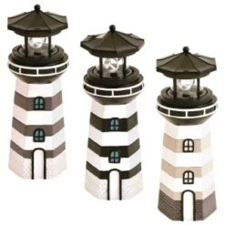 B&M Lighthouse Ornament With Rotating Solar Light - Grey -Garden Furniture Sales 393263 lighthouse ornament with rotating solar light group