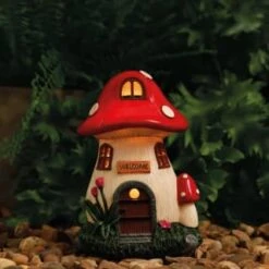 B&M Assorted Mushroom House Ornament With Glowing Solar Light -Garden Furniture Sales 393429 mushroom house ornament with glowing solar light 6