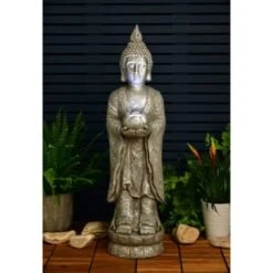 B&M Standing Buddha Ornament With LED Light -Garden Furniture Sales 393432 standing buddha ornament with cool white led
